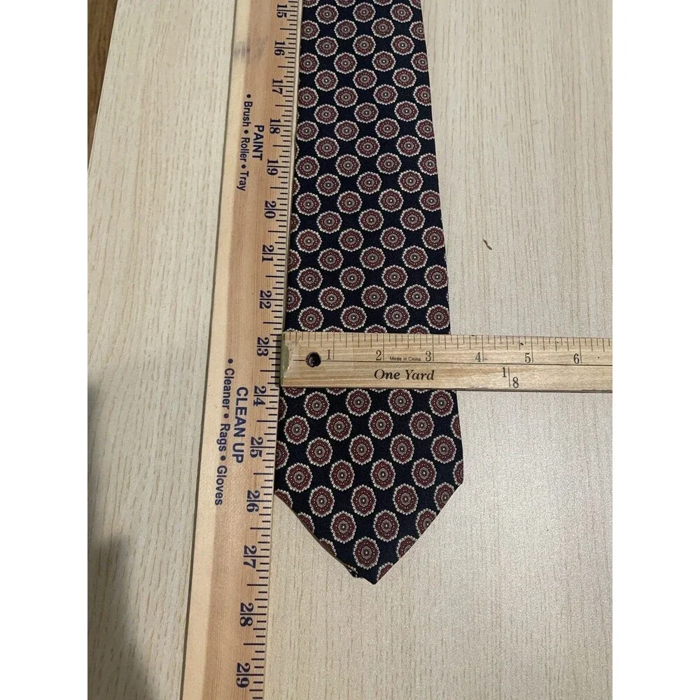 Vintage Aquascutum London Black with burgundy & ivory Geometric Circles NeckTie